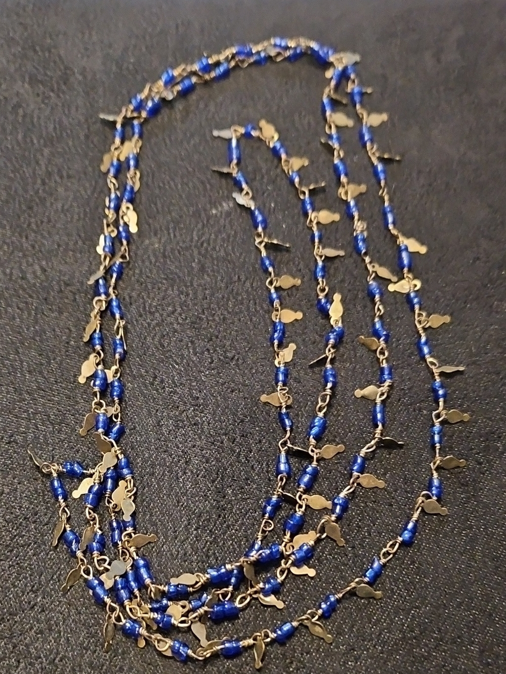 Unlisted Blue and Gold Multi-Strand Beaded Necklace
